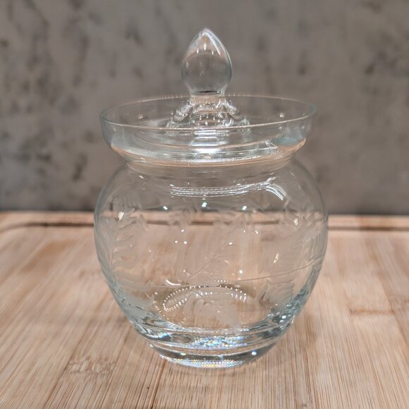 Jelly Sugar Glass Jar Decorated with Etched Leaves - Picture 2 of 7